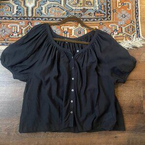 Madewell Cotton Voile A-Line Black Button Puff Sleeve Top Small